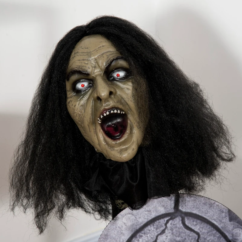 Outsunny 30" Life Size Outdoor Halloween Decorations Female Ghost with Tombstone, Animated Prop Animatronic Decor with Sound and Motion Activated Light Up Eyes, Spooky Sound