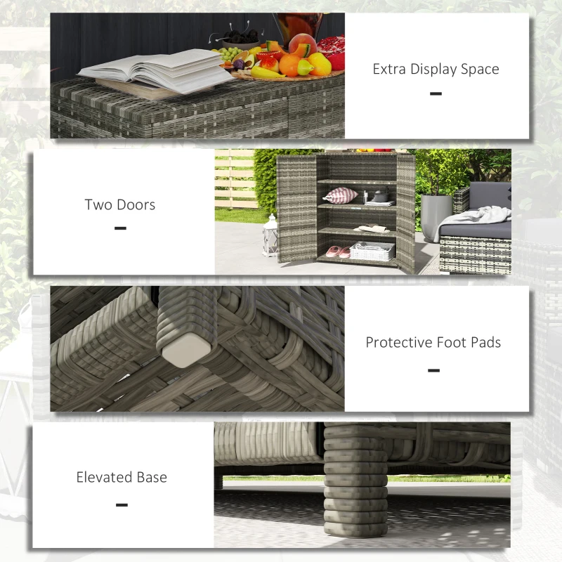Outsunny Rattan Wicker Outdoor Storage Cabinet with 4 Shelves and 2 Doors for Garden Pool Towel Storage, Mixed Gray