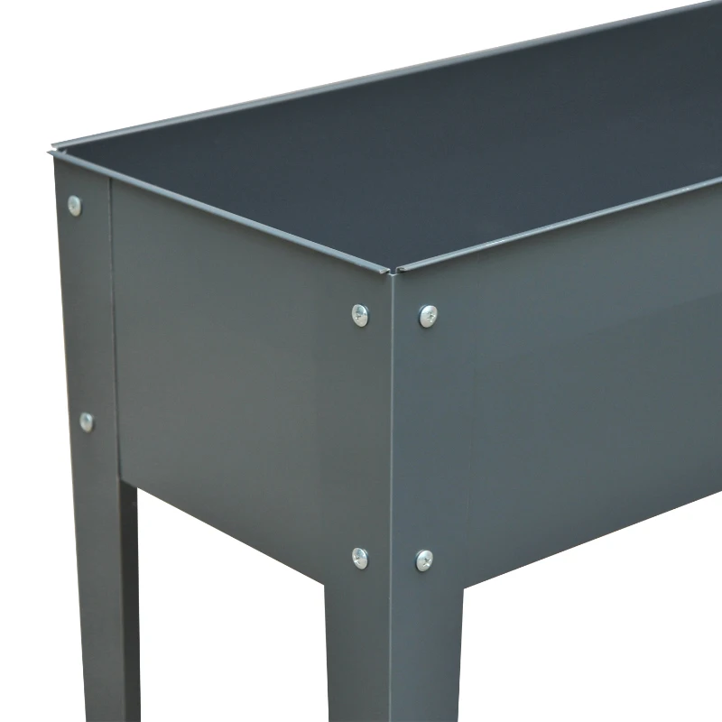 Outsunny Metal Raised Garden Bed, Elevated Planter Box with Legs and Drain Holes, Dark Gray