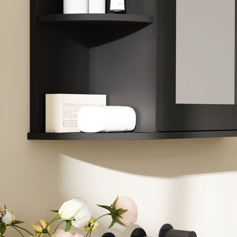 HOMCOM Mirrored Bathroom Wall Cabinet Wall Mounted Medicine Cabinet with Door & Shelves, Black