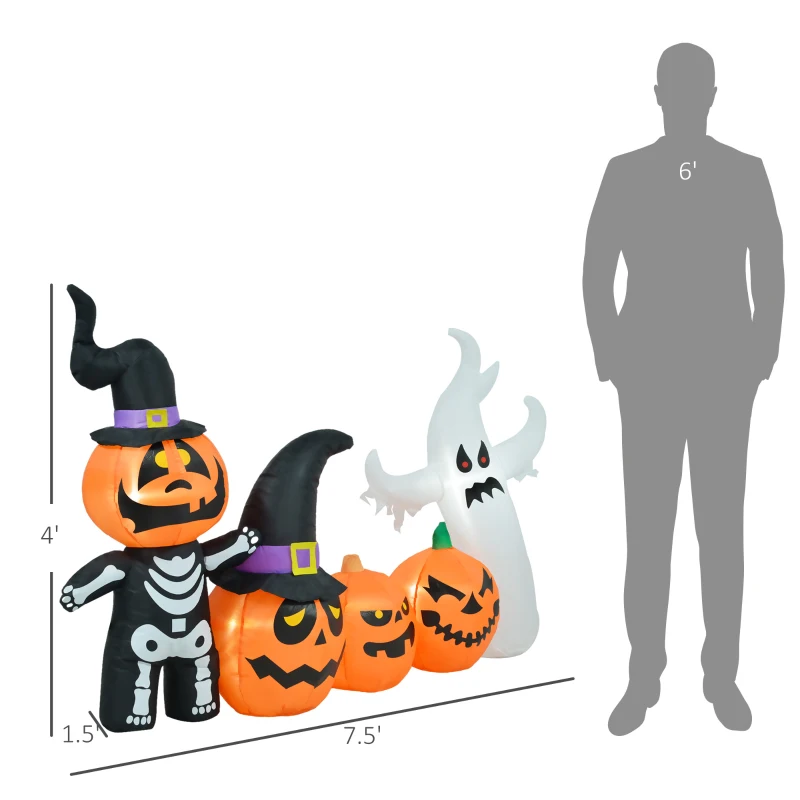 HOMCOM 7.5ft Inflatable Halloween Pumpkin Ghost Family, Blow Up LED  Display for Garden Indoor Outdoor