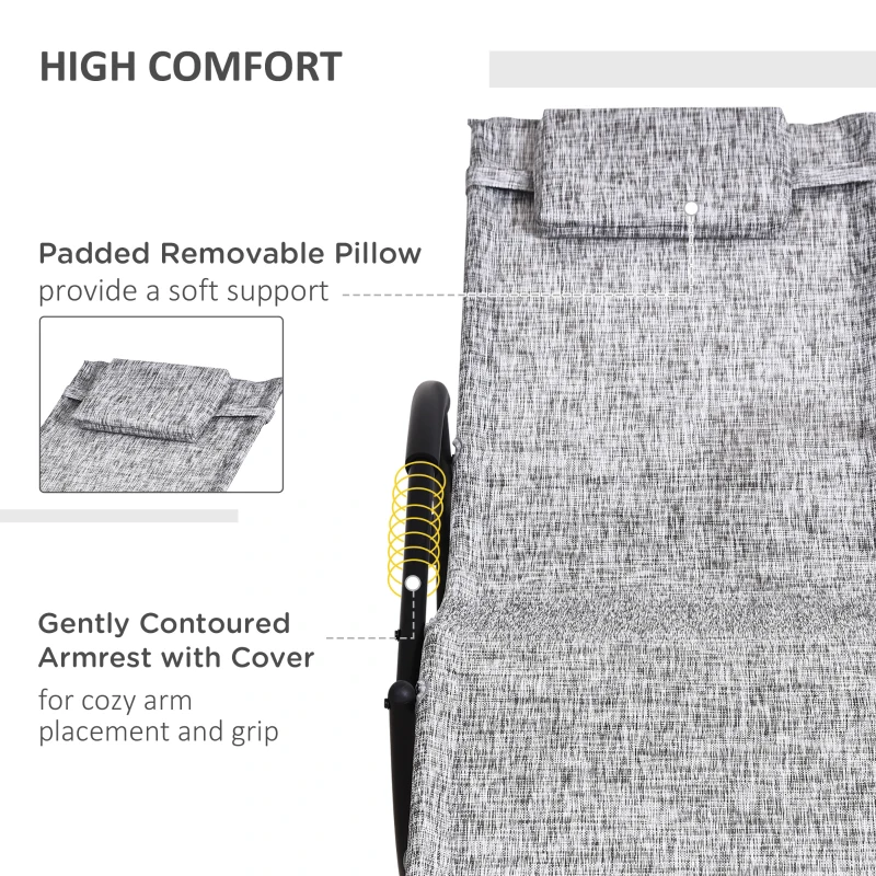 Outsunny Outdoor Rocking Chair, Chaise Lounge Pool Chair for Sun Tanning, Sunbathing Rocker, Armrests & Pillow for Patio, Lawn, Beach, Large, Gray