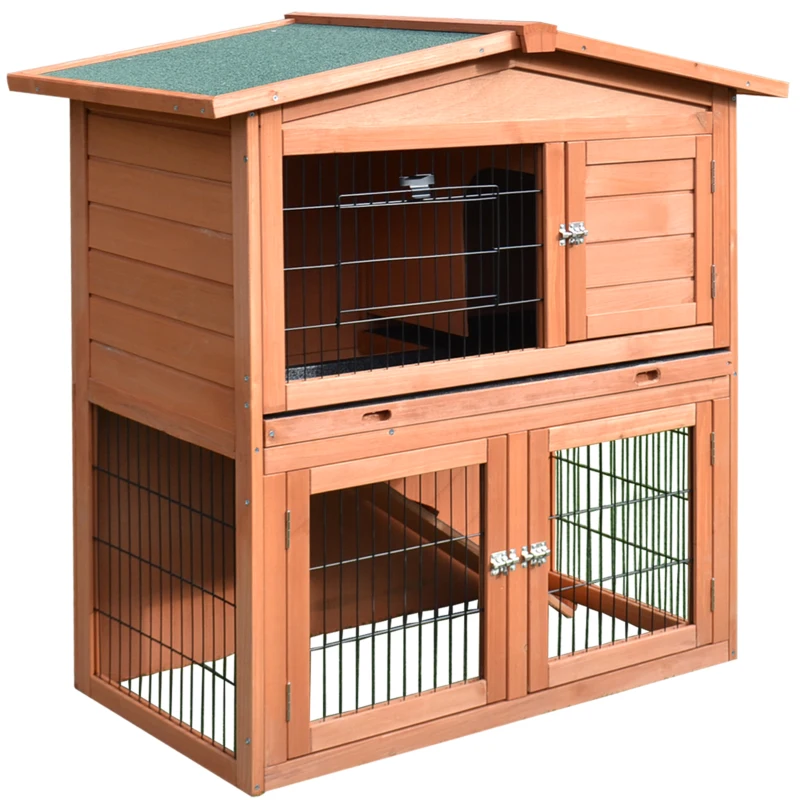 PawHut 2 Tier Rabbit Hutch Guinea Pig Hutch Ferret Cage with Ramp Slide Out Tray for Indoor Outdoor 39.6"L x 21.7"W x 39.8"H