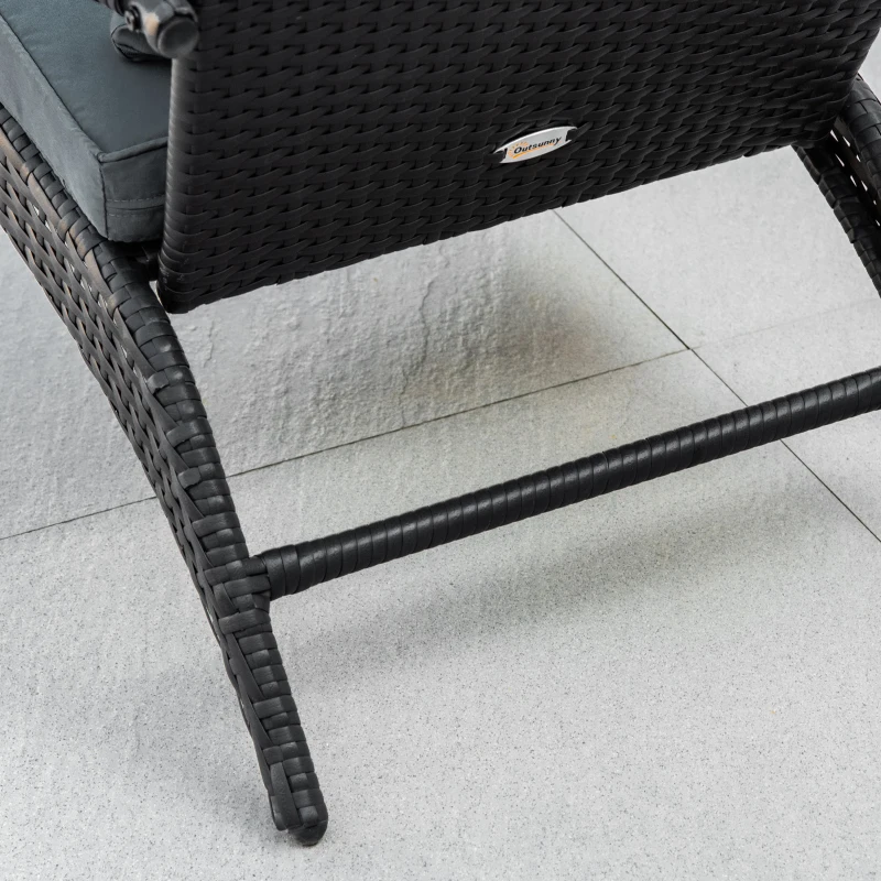 Outsunny Patio Wicker Adirondack Chair, PE Rattan Outdoor Muskoka Chair, Fire Pit Chair with Cushions for Patio, Garden, Backyard, Poolside, Balcony, Deck, Light Grey