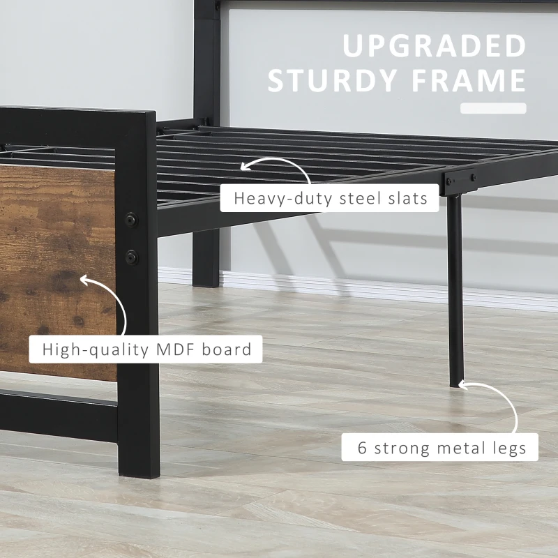 HOMCOM Single Bed Frame with Headboard & Footboard, Strong Metal Slat Support Bed Frame w/ Underbed Storage Space, No Box Spring Needed, 41.75'' x 76.75'' x 40.5''