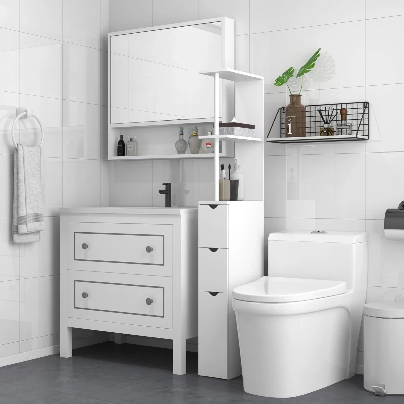 HOMCOM Tall Bathroom Storage Cabinet, Narrow Bathroom Cabinet with Drawers and Open Shelves for Small Spaces, White