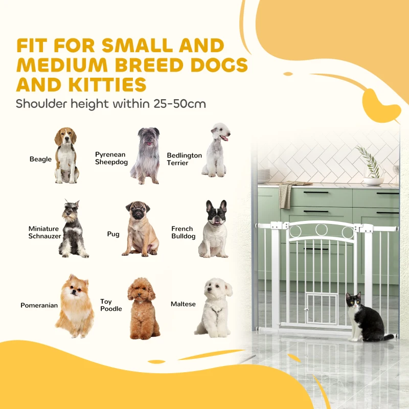 PawHut 30" Extra Tall Dog Gate w/ Cat Door, 2 Extension Kits, for Doorways, Hallways, Stairways, 30"-41" Width