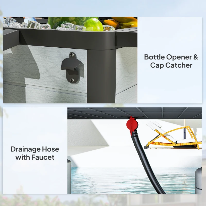 Outsunny 104 Quart Large Capacity Outdoor Cooler Cart, Patio Rolling Ice Chest with Bottle Opener Shelves Wheels, Gray