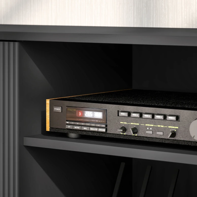 HOMCOM TV Stand with Storage for 55 Inch TV, Modern TV Cabinet with 2 Open Shelves and 2 Cabinets for Living Room, Black