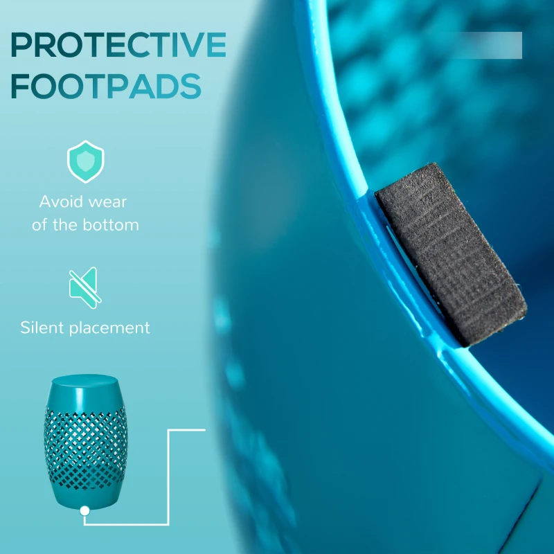 Outsunny 12.5" Steel Patio End Table, Round Hollow Drum Side Table, Accent Table for Indoor and Outdoor, Teal