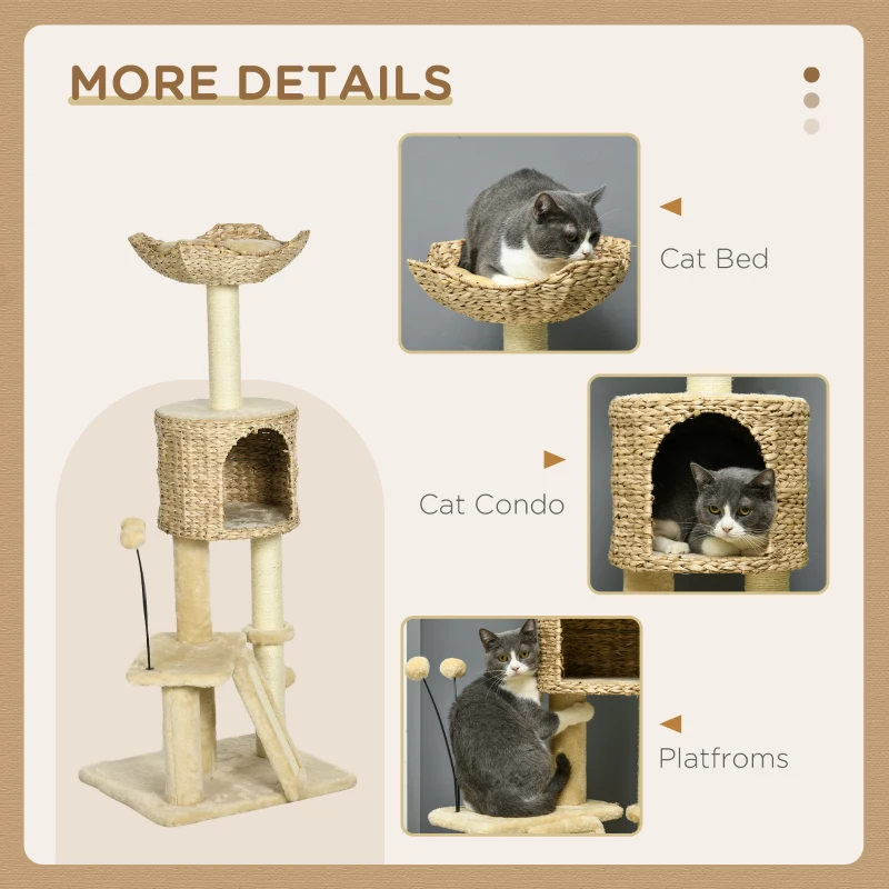 PawHut Cat Tree for Indoor Cats w/ Scratching Posts, Condo Cat Tower, Beige