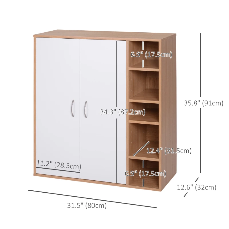 HOMCOM 35.5" Shoe Cabinet, 3-Tier Free Standing Shoe Storage Cabinet with Adjustable Shelves and 5 Open Cubes for Entryway, Hallway, Living Room, Natural