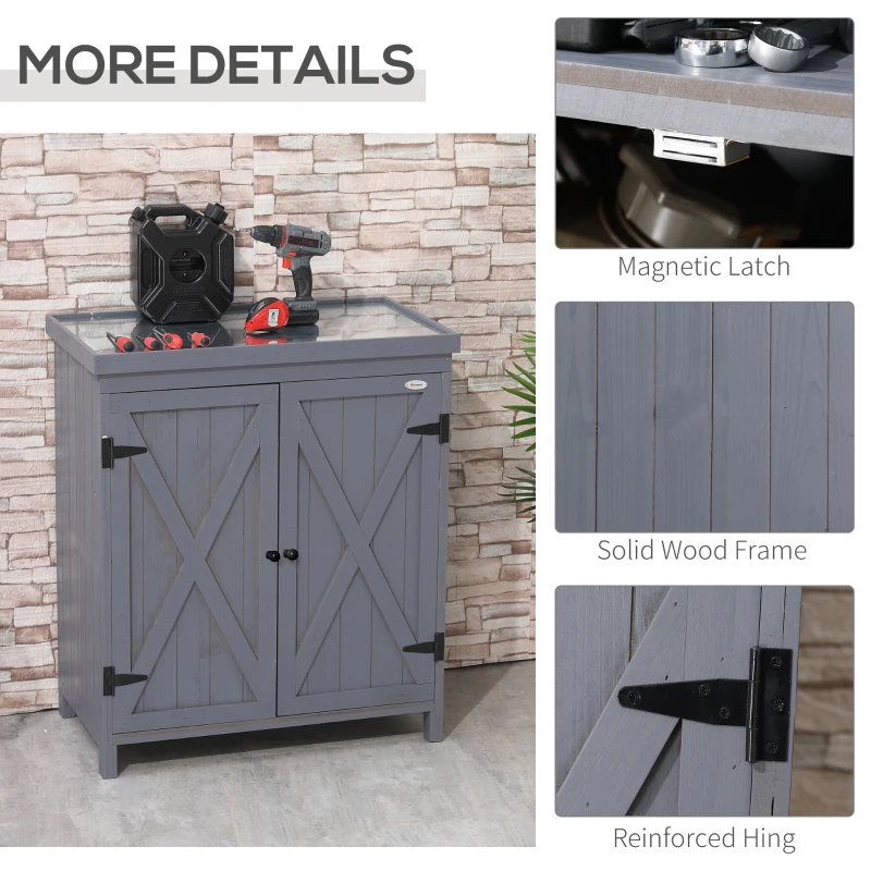 Outsunny Outdoor Storage Cabinet, Outdoor Tool Shed with Galvanized Top and Two Shelves for Yard Tools or Pool Accessories, Gray