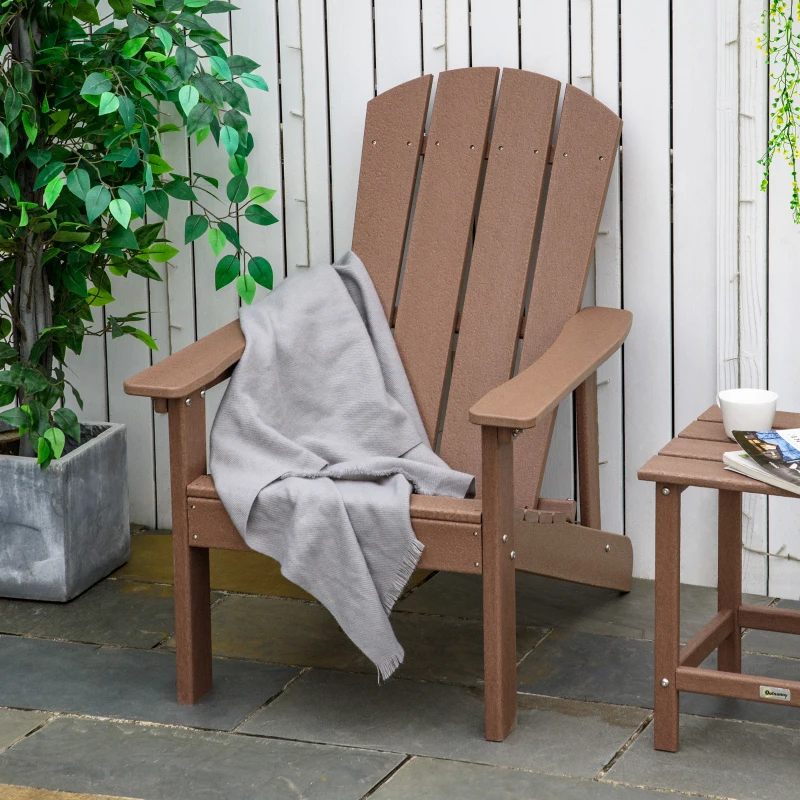 Outsunny Adirondack Chair, HDPE Fire Pit Chair, Weather Resistant Outdoor Chair for Patio, Garden, Backyard, Lawn, Brown