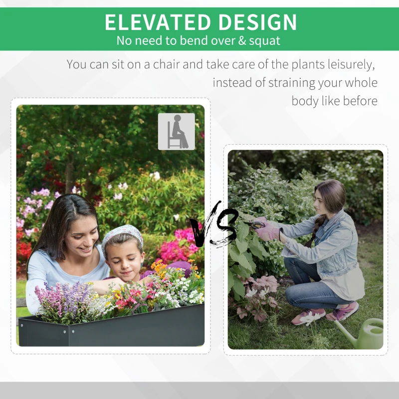 Outsunny Metal Raised Garden Bed, Elevated Planter Box with Legs and Drain Holes, Dark Gray