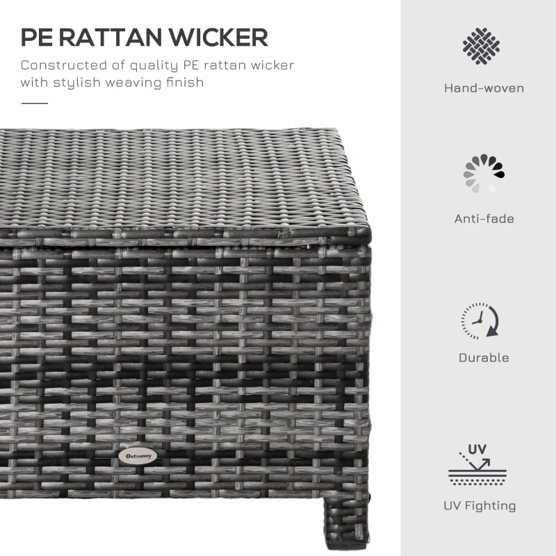 Outsunny Patio Rattan Ottoman, Outdoor Wicker Footrest with Soft Cushion, Metal Frame for Backyard, Garden, and Poolside, Grey