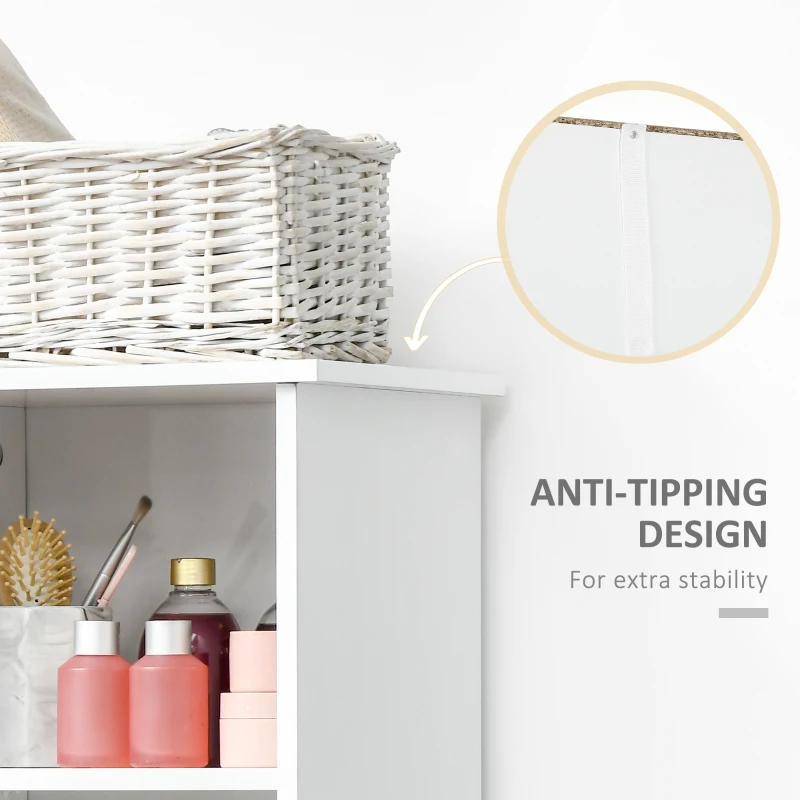 kleankin Tall Bathroom Storage Cabinet, Free Standing Bathroom Cabinet Slim Side Organizer w/ 3-Tier Open Shelf, Door, White