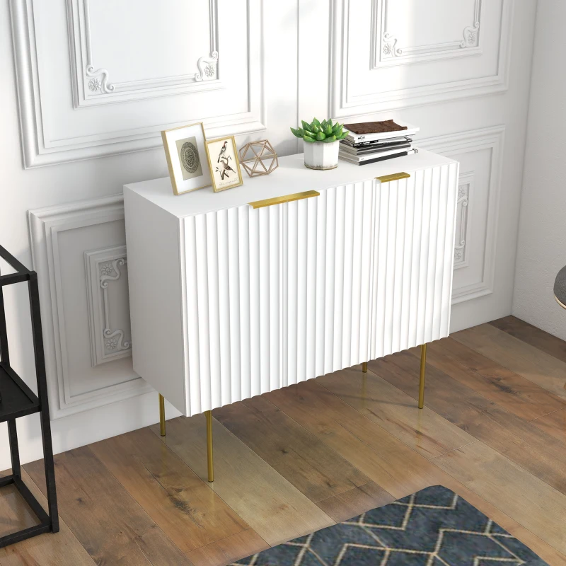 HOMCOM Modern Storage Cabinet Sideboard Buffet Cabinet with Gold Legs for Living Room Dining Room Hallway White