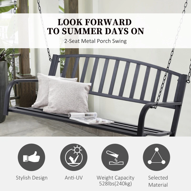 Outsunny 50" Porch Swing Patio Swing Chair Hanging Bench Outdoor Glider Chair with Chain Black