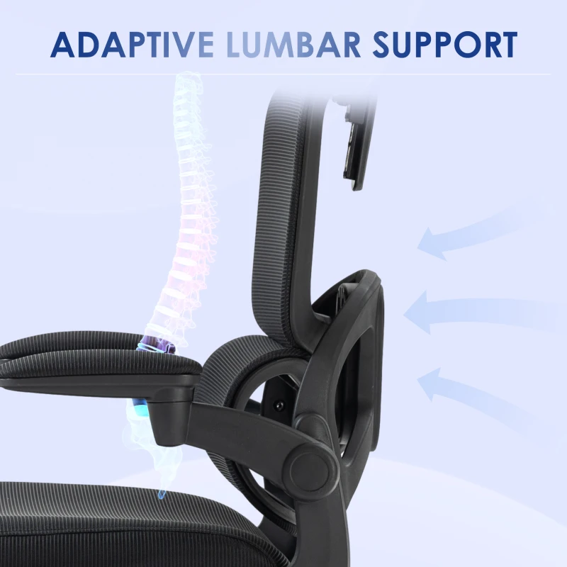 Vinsetto Ergonomic Office Chair, Mesh Chair with Adjustable Back, Headrest and Armrests, Lumbar Support, Tilt Function