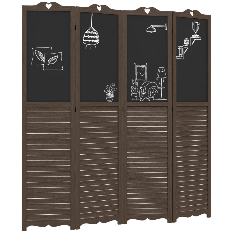HOMCOM Wooden Room Divider with Blackboard, 4 Panel Folding Privacy Screen for Home Office, 5.5', Walnut Brown