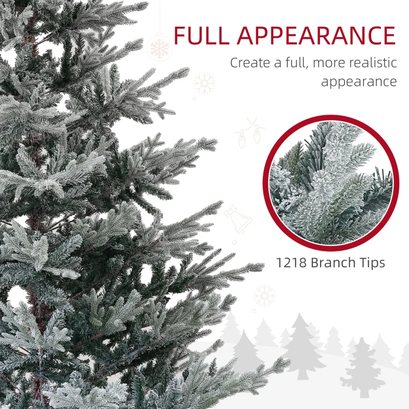HOMCOM 7.5 Foot Artificial Nordic Pine Christmas Tree with Snow, Easy Assembly, Hinged Xmas Tree for Home Office Holiday