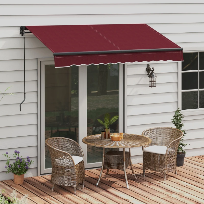 Outsunny 8' x 6.5' Retractable Awning, 280gsm UV Resistant Sunshade Shelter, for Deck, Balcony, Yard, Wine Red