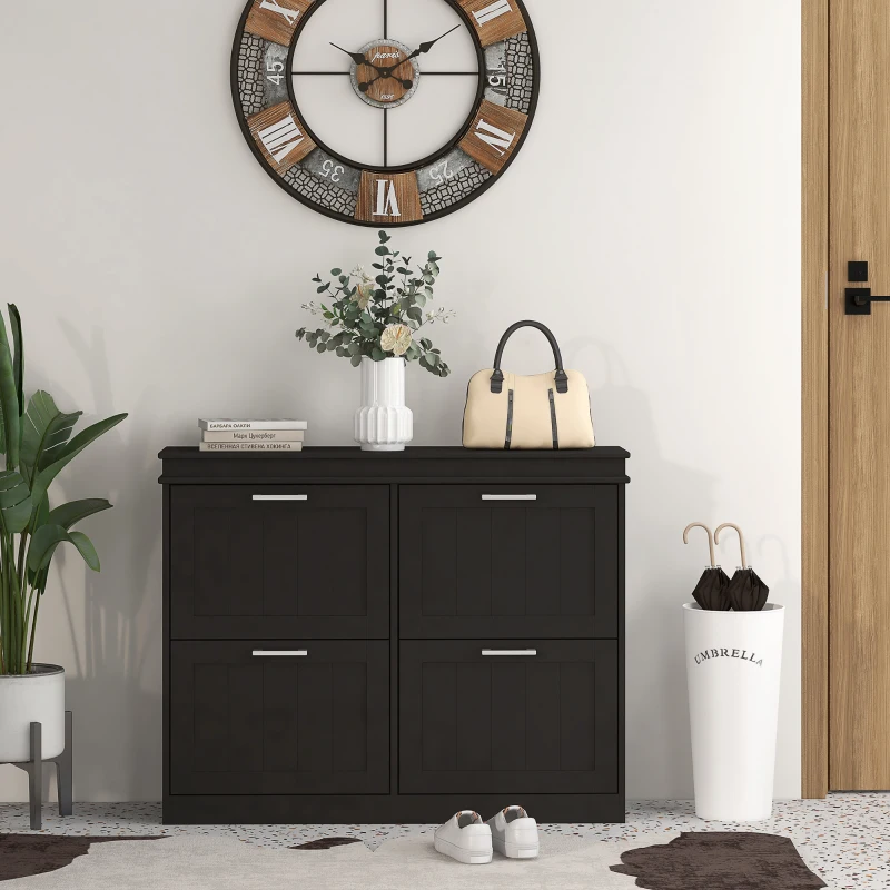 HOMCOM Shoe Storage Cabinet with 4 Flip Drawers and Adjustable Shelves, Narrow Shoe Cabinet for 20 Pairs of Shoes, Black