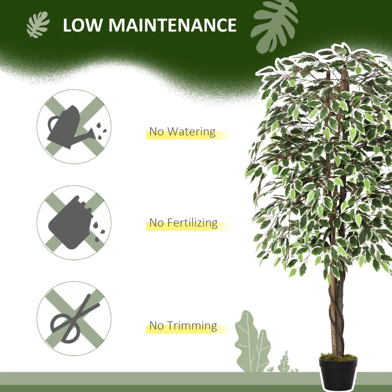 Outsunny 5.3ft Artificial Tree, Indoor Fake Ficus with Pot, for Home Office Living Room Decor