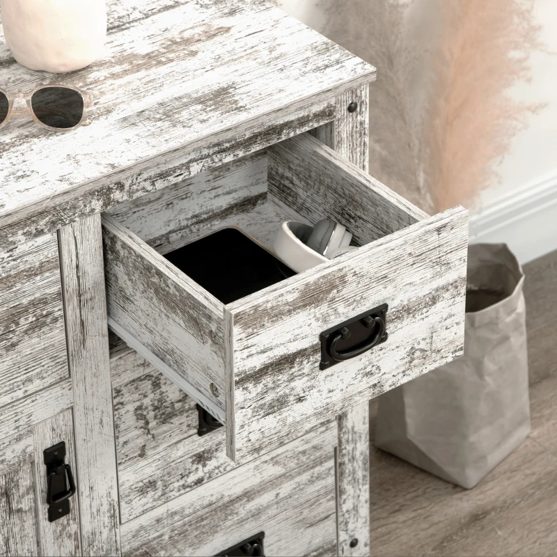 HOMCOM Industrial Sideboard Buffet Cabinet, Kitchen Cabinet with 4 Drawers, 1 Door, Adjustable Shelf Coffee Bar Cabinet, Distressed White