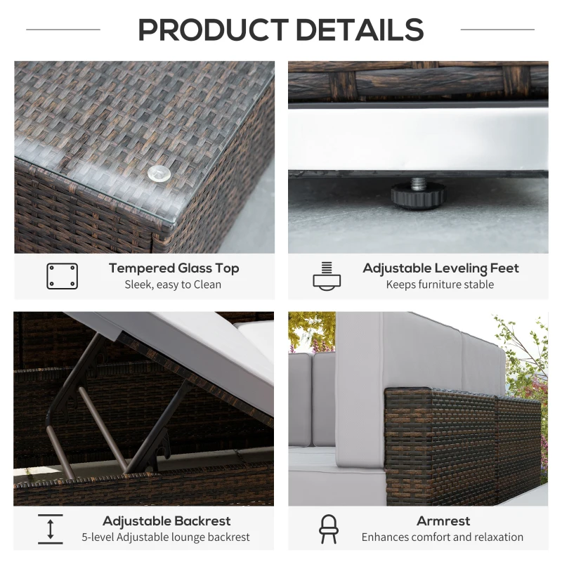 Outsunny 9 Pieces Wicker Patio Furniture Set with Cushion, Light Grey