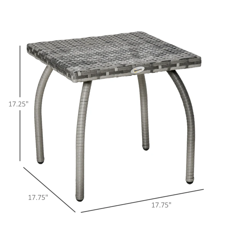 Outsunny Outdoor PE Wicker Side Table, Small Square Rattan End Table, All-Weather Material Coffee Table for Garden, Balcony, Backyard, Grey
