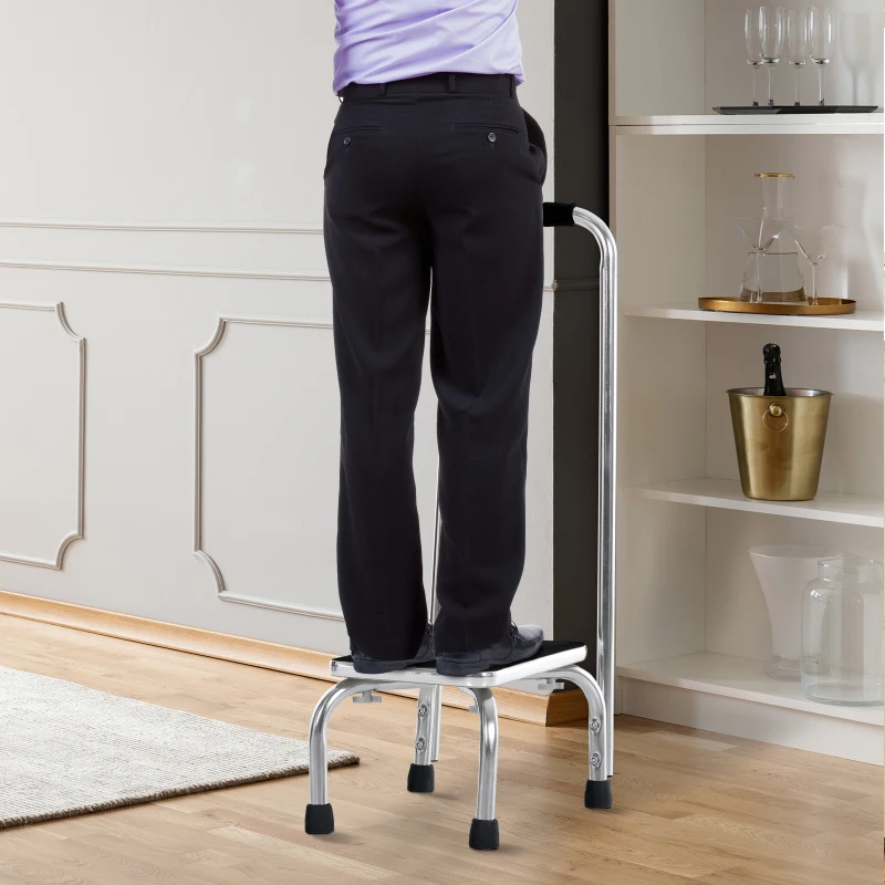 HOMCOM Step Stool with Handle for Adults and Seniors, Heavy Duty Metal Foot Step Stool for Elderly, Portable Stool with Anti-slip Design