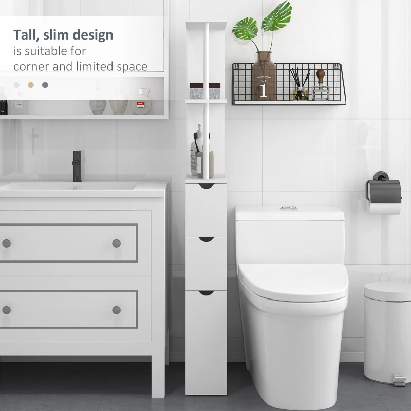 HOMCOM Tall Bathroom Storage Cabinet, Narrow Bathroom Cabinet with Drawers and Open Shelves for Small Spaces, White