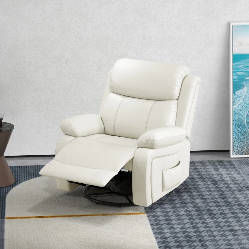 HOMCOM PU Leather Reclining Chair with Vibration Massage Recliner, Swivel Base, Rocking Function, Remote Control, Cream White