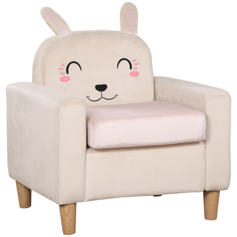 Qaba Kids Sofa, Toddler Armchair and Couch with Rabbit Ear Backrest and Wooden Legs for  Preschool, Bedroom, Kindergarten, Cream