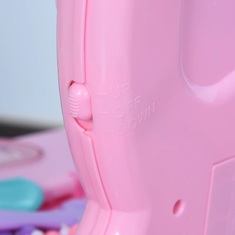 Qaba Kids Vanity Table and Chair Beauty Pretend Play Set with Mirror Lights Sounds & Pretend Beauty Makeup Accessories for Girls 3+ Years Old