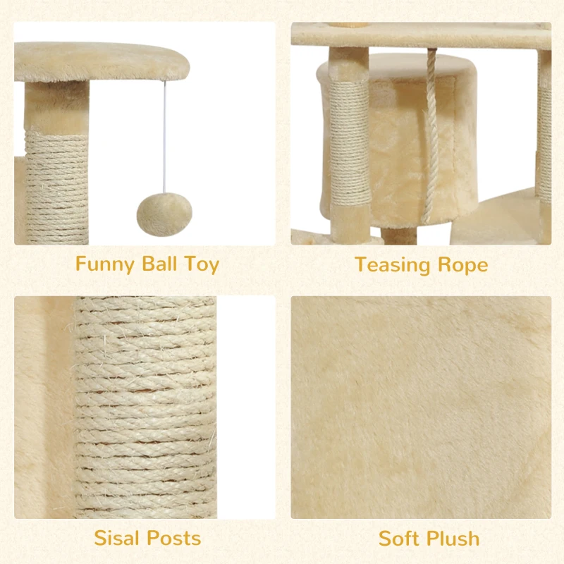 PawHut 79" Scratching Kitten Tree Condo Kitten Scratch Activity Center Toys Beige