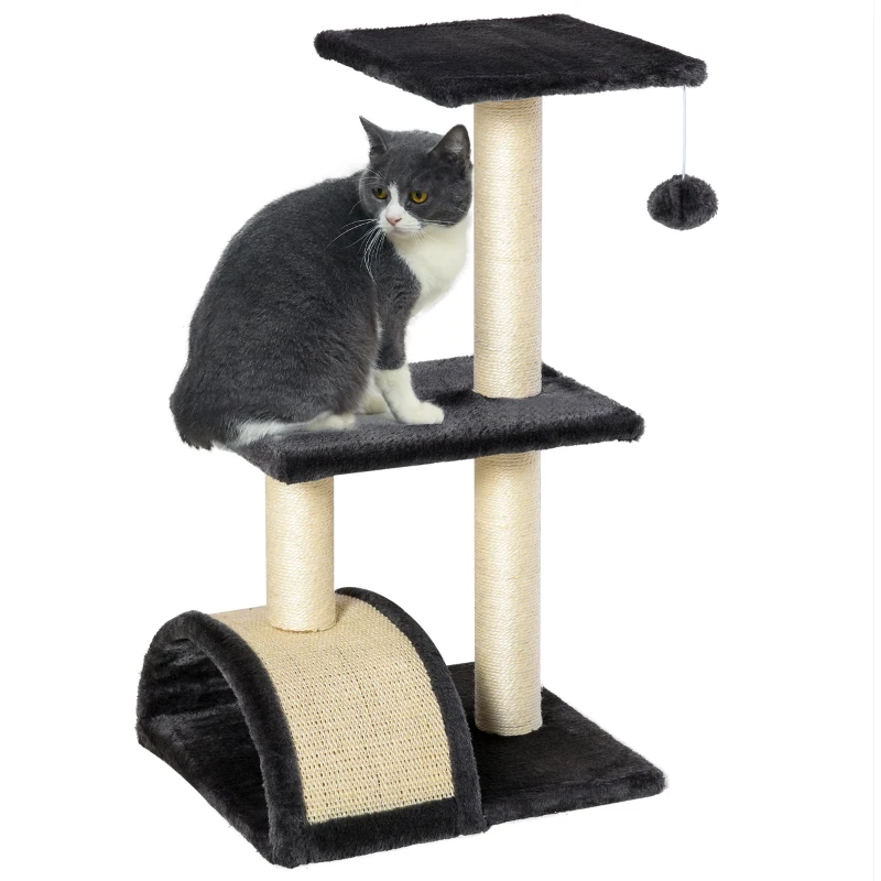 PawHut 28" Cat Tree with Scratching Post, Pad, Toy Ball for Indoor Cats, Grey