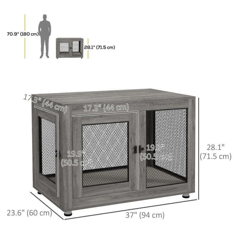 PawHut Pet Crate End Table with Water-resistant Cushion or Large Medium Dogs, Grey