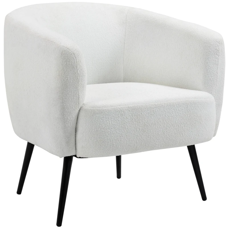 HOMCOM Accent Chair Modern Barrel Armchair with Metal Legs, Cream