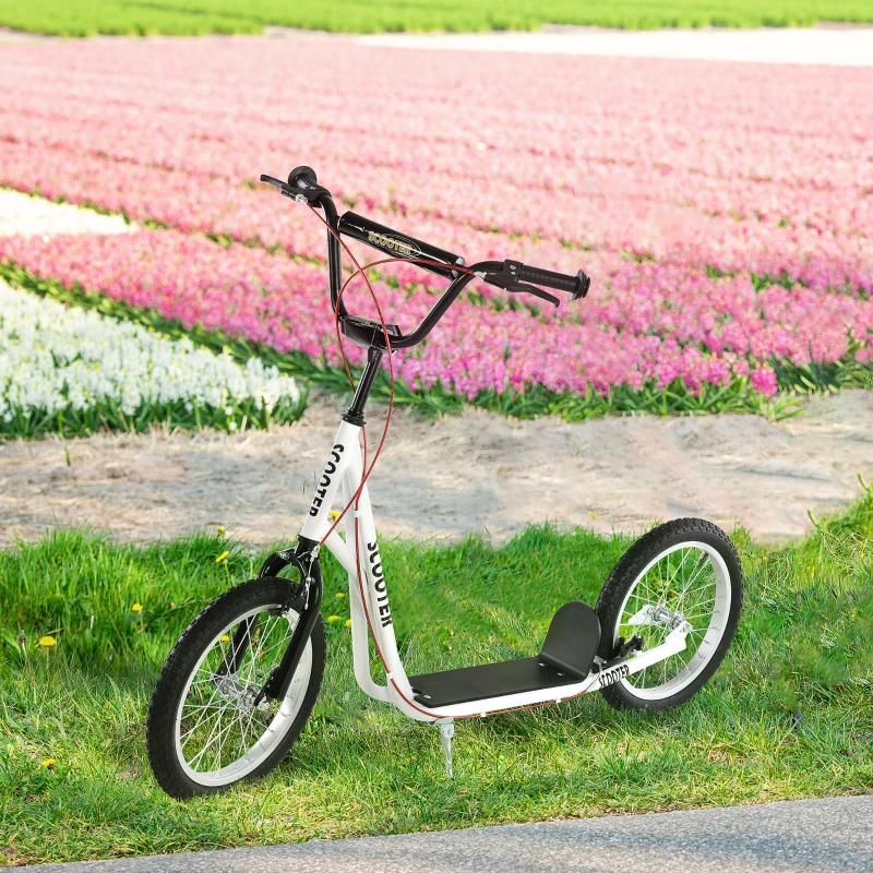 Aosom Kids Kick Scooter for 5+ Year Old, Kids Ride on Toy w/ 16'' Inflatable Wheel Dual Brakes, White