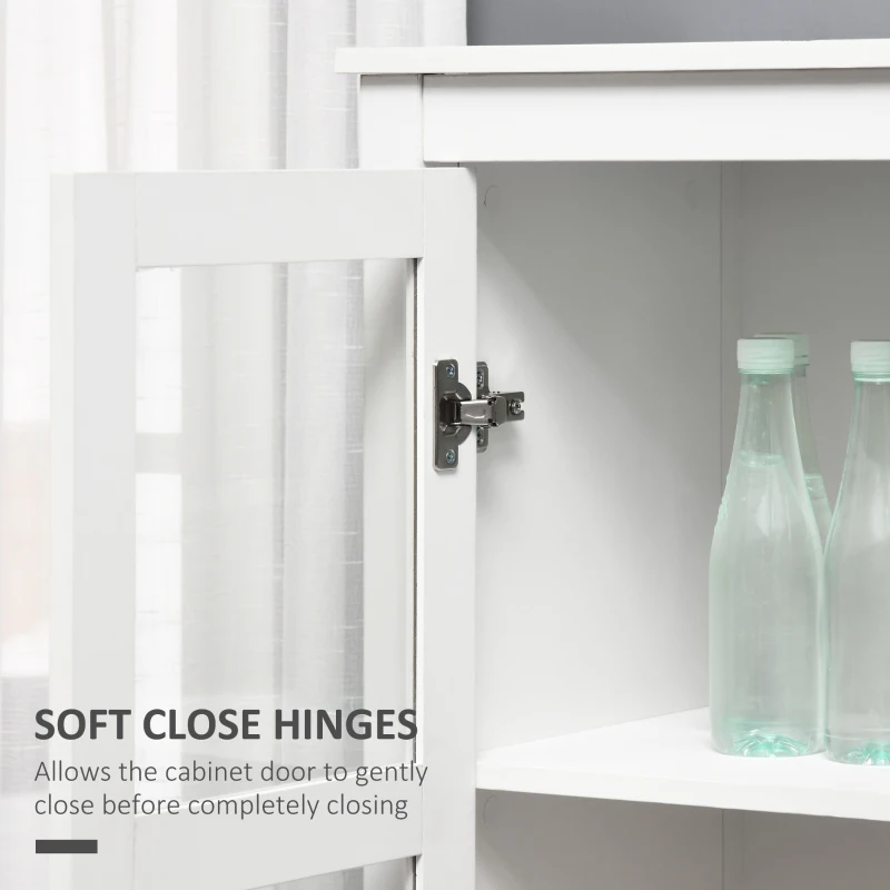 HOMCOM Kitchen Pantry Cabinet, Freestanding Storage Cabinet with 3-tier Shelves, 2 Drawers and Glass Doors, White