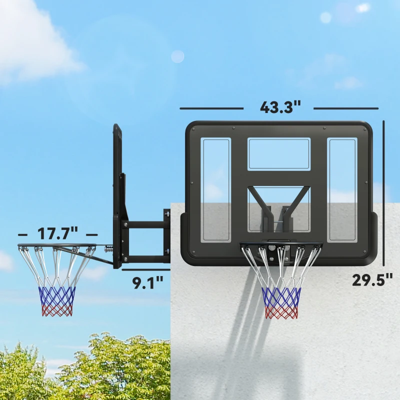 Soozier Wall Mounted Basketball Hoop, Basketball Goal Combo Kit with 43" Reinforced Shatter Resistant Backboard and All Weather Net for Indoor or Outdoor Use