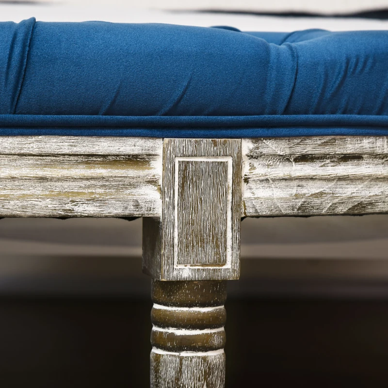 HOMCOM Vintage Semi-Circle End of Bed Bench, Upholstered Bedroom Entryway Bench with Tufted Velvet-Touch Fabric with Rubberwood Legs, Blue