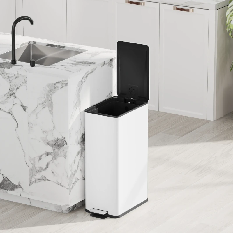 HOMCOM 5.3 Gallon Stainless Steel Kitchen Garbage Can with Soft-close Lid, Foot Pedal, Fingerprint-Proof, White