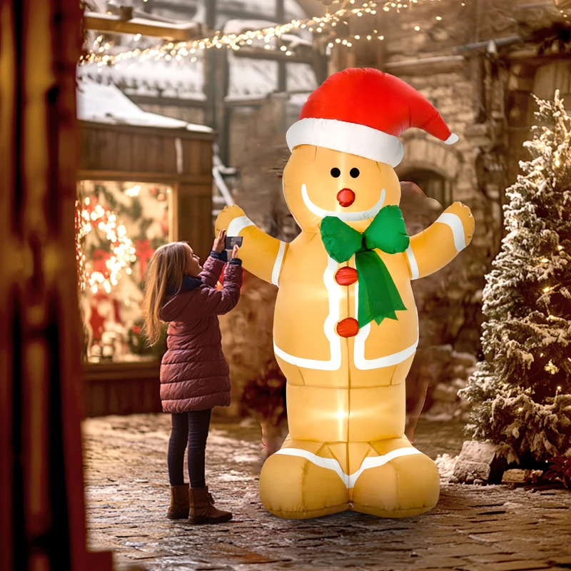 HOMCOM 6ft Christmas Inflatable Gingerbread Man, Outdoor Blow-Up Yard Decoration with LED Lights Display