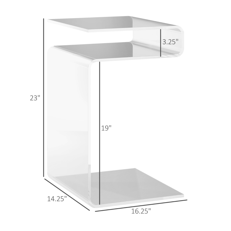 HOMCOM Modern Acrylic End Table, 2-Tier S-Shaped Side Table for Living Room, Small Spaces, 14.25" x 16.25" x 23", Clear