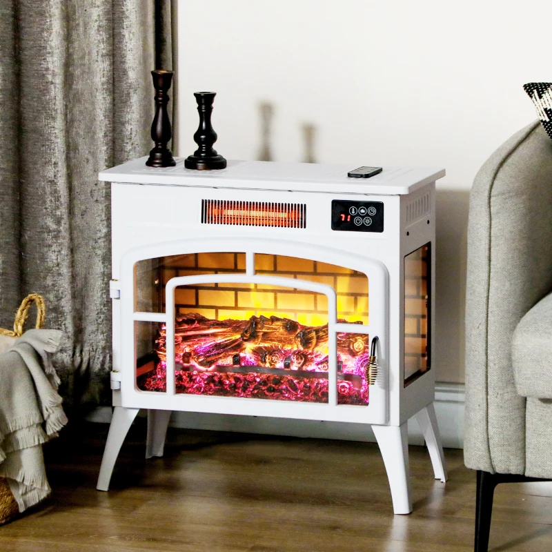 HOMCOM Electric Fireplace Stove, Infrared Fireplace Heater with Realistic Flame & Adjustable Temperature, 1500W, White