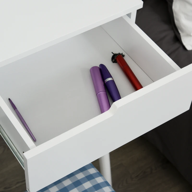 HOMCOM Makeup Vanity Table with Round Mirror and 2 Drawers, Dressing Table with Cushioned Stool Set for Bedroom (White)